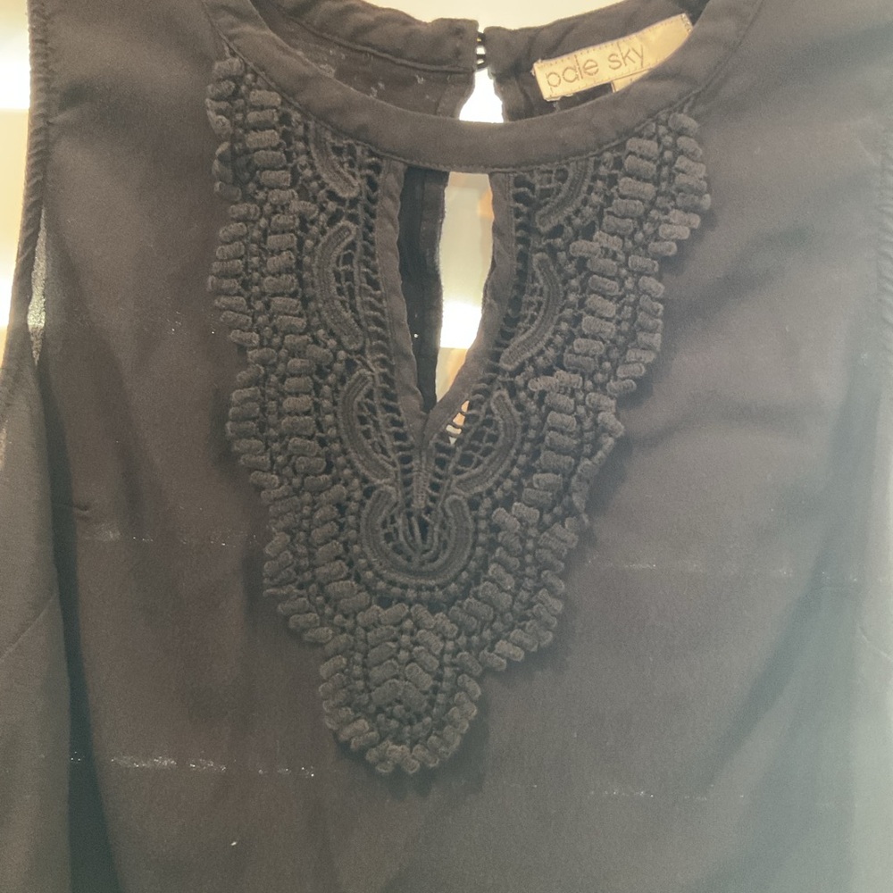 Pale Sky Elegant Black Lace Detail Tank Top